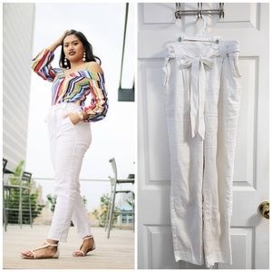 High Waisted Paperbag White Pants